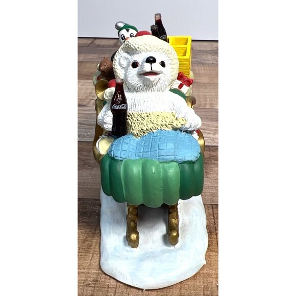 Coca-Cola Polar Bear Cubs Figurine Sleigh Scene Limited Edition 1994 Christmas D - Picture 2 of 5